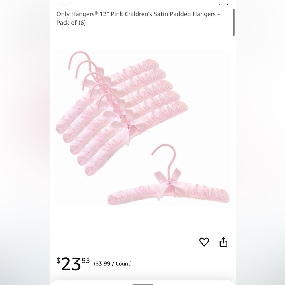 Only Hangers® 12" Pink Children's Satin Padded Hangers - Pack of (6)